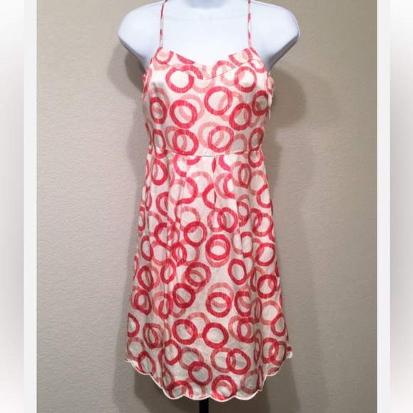 Juicy Couture Dresses & Skirts - Juicy Couture size 12 Silk cream and red circle print spaghetti strap mini dress